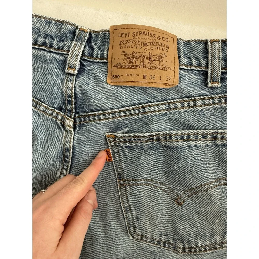 Vintage Levis‎ 550 Orange Tab Jeans Mens 34 x 31 Relaxed 90s Light Wash Fade